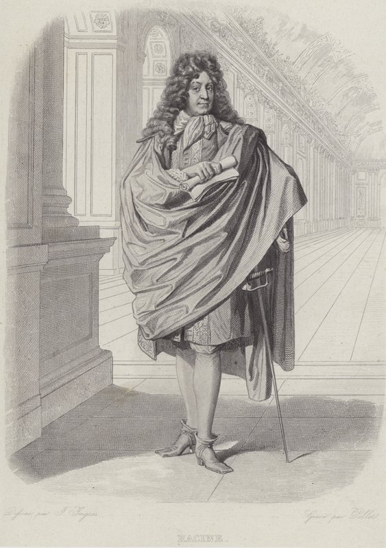 Jean Racine, französischer Dramatiker, in der Spiegelgalerie von Versailles von French School