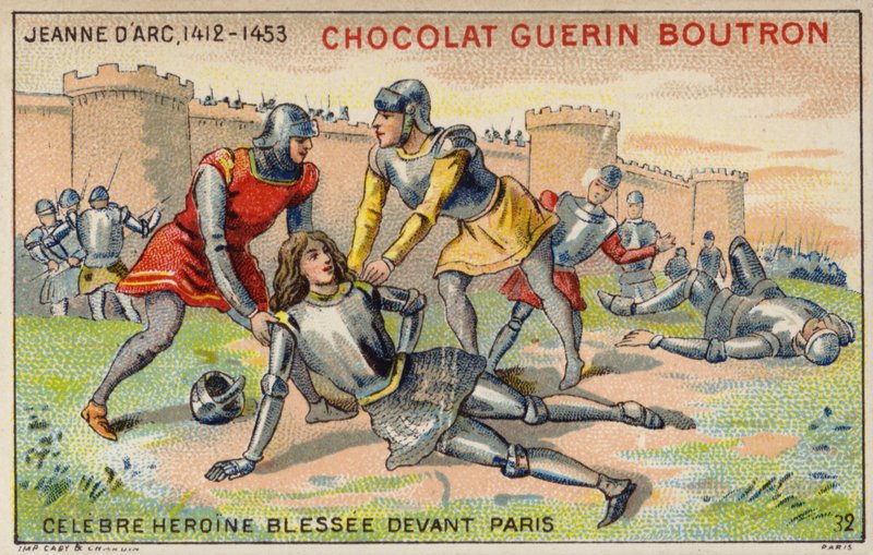 Johanna von Orleans verwundet vor den Mauern von Paris (Chromolithografie) von French School