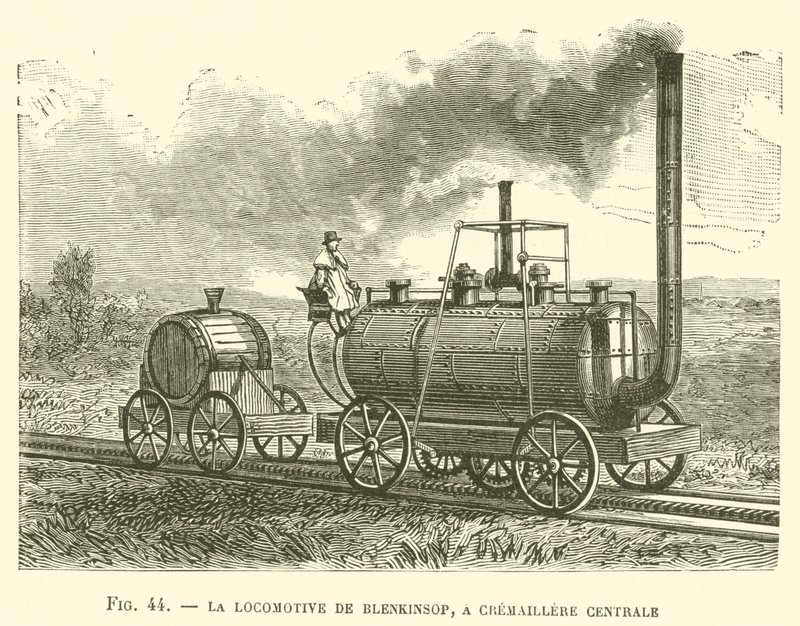 Die Lokomotive von Blenkinsop, mit zentralem Zahnrad von French School