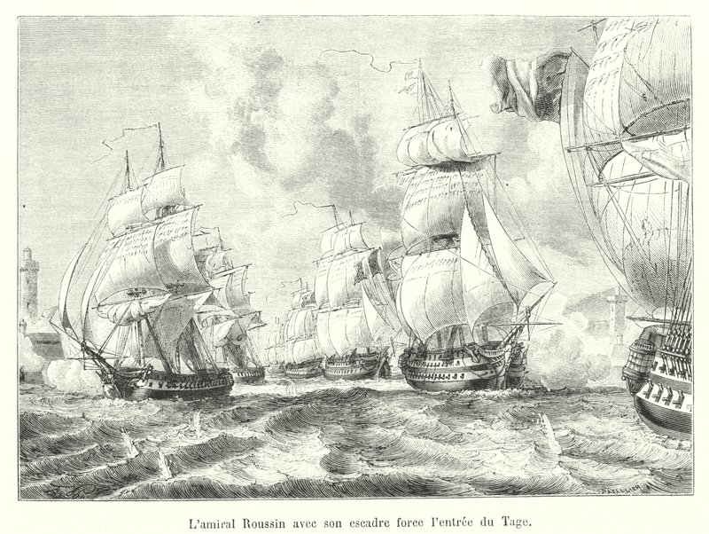 Admiral Roussin mit seiner Flotte erzwingt den Eingang des Tejo von French School