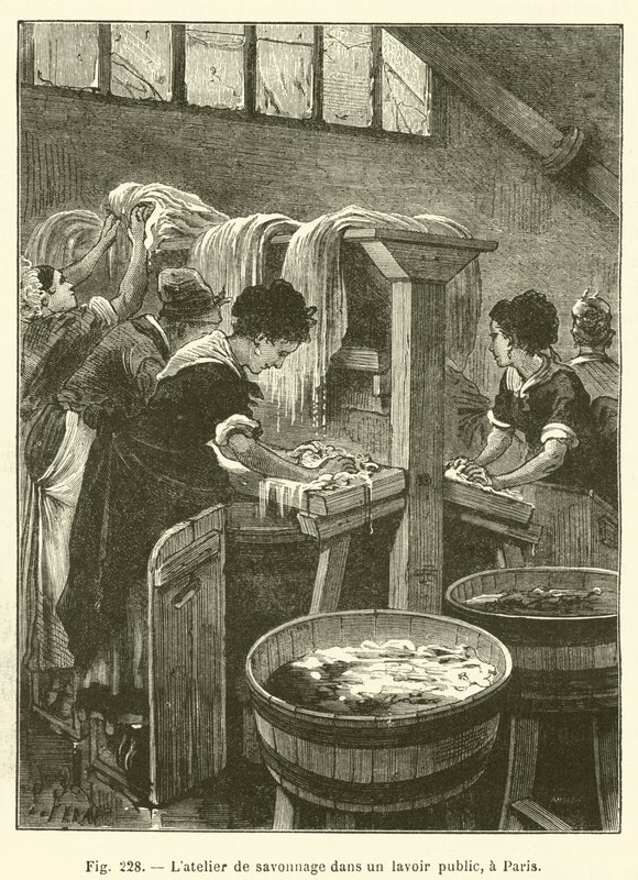 Werkstatt zum Seifenmachen in einer öffentlichen Waschküche in Paris von French School