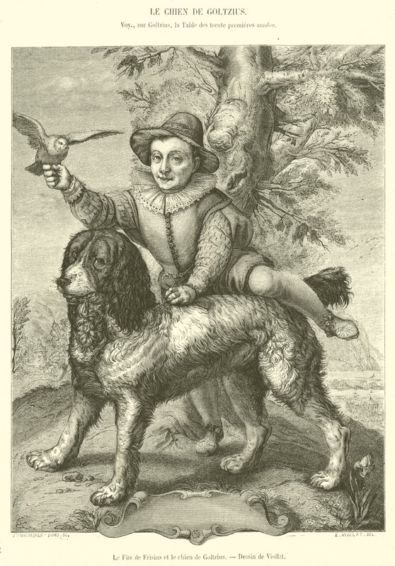 Der Sohn von Frisius und der Hund von Goltzius (Gravur) von French School