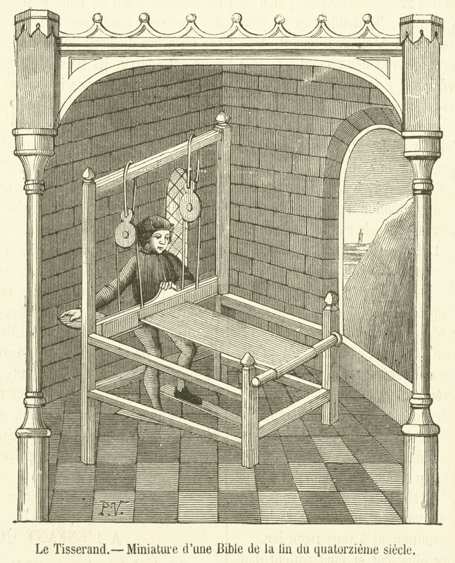 Der Weber, Miniatur aus einer Bibel des späten 14. Jahrhunderts von French School