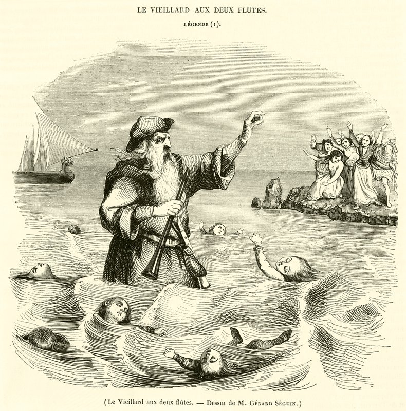 Der Greis mit den zwei Flöten (Gravur) von French School