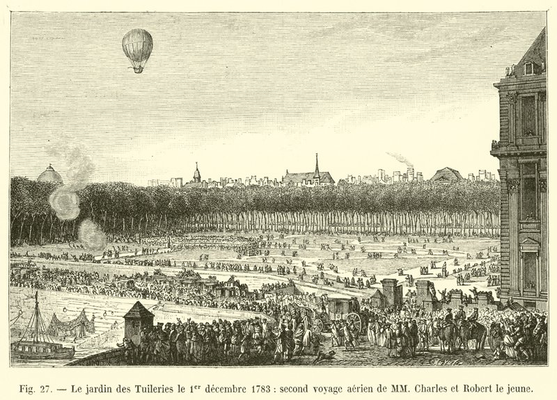 Der Garten der Tuilerien am 1. Dezember 1783, zweite Luftreise von MM Charles und Robert le jeune von French School