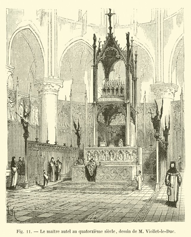 Der Hauptaltar im 14. Jahrhundert, Zeichnung von M. Viollet-le-Duc von French School