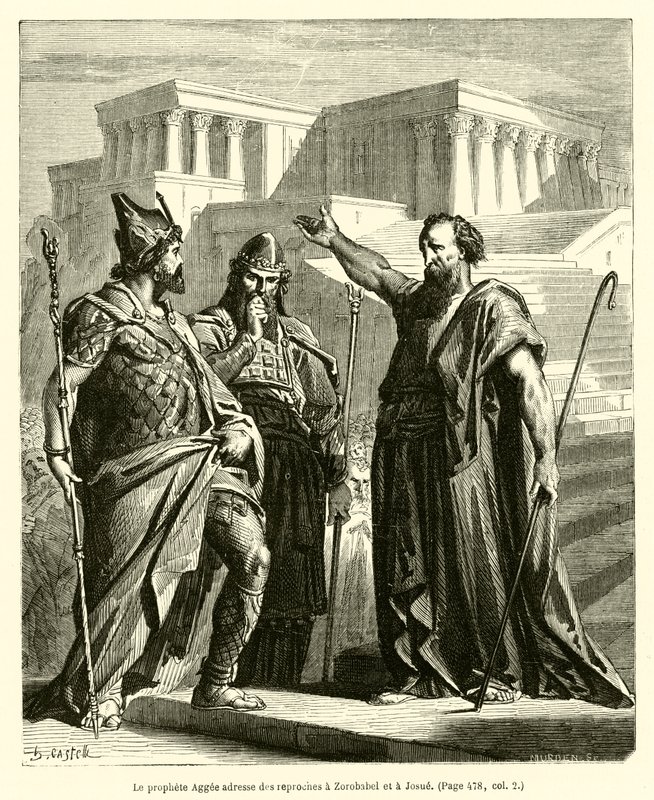 Der Prophet Haggai tadelt Serubbabel und Josua von French School