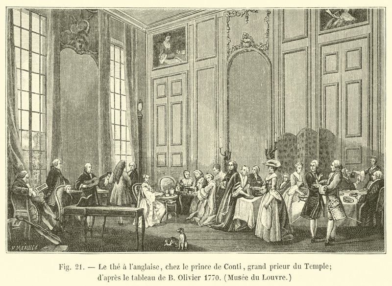 Der englische Tee beim Prinzen von Conti, Großprior des Tempels (nach dem Gemälde von B. Olivier 1770, Louvre) von French School