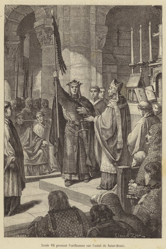 Ludwig VII. nimmt das Oriflamme vom Altar von Saint-Denis von French School