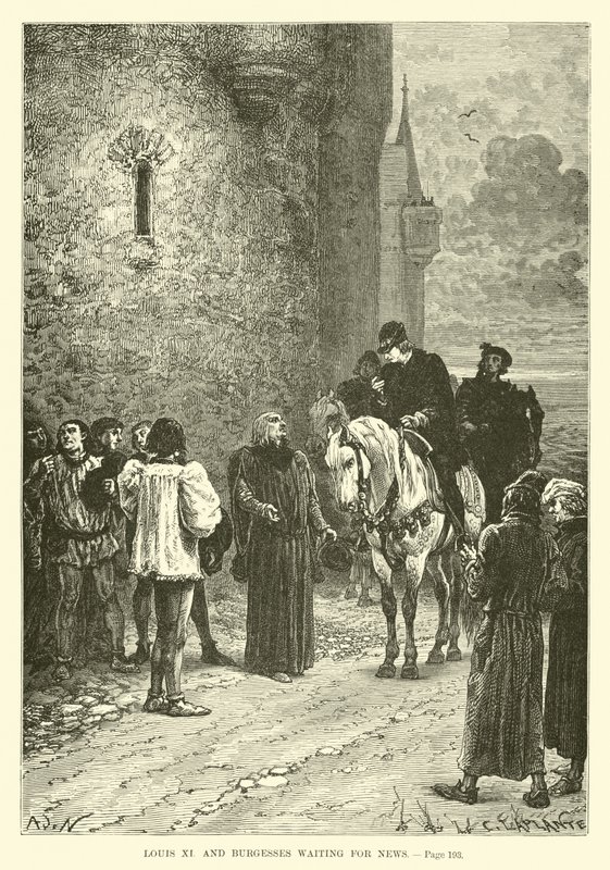 Ludwig XI und Bürger warten auf Nachrichten von French School