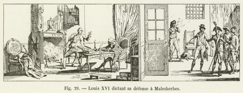 Louis XVI. diktiert seine Verteidigung an Malesherbes von French School