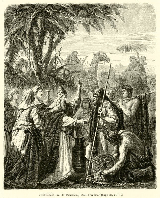 Melchisedek, König von Jerusalem, segnet Abraham (Gravur) von French School