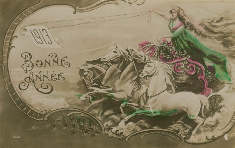 Neujahrsgrußkarte, 1913. Postkarte gesendet 1913. von French School