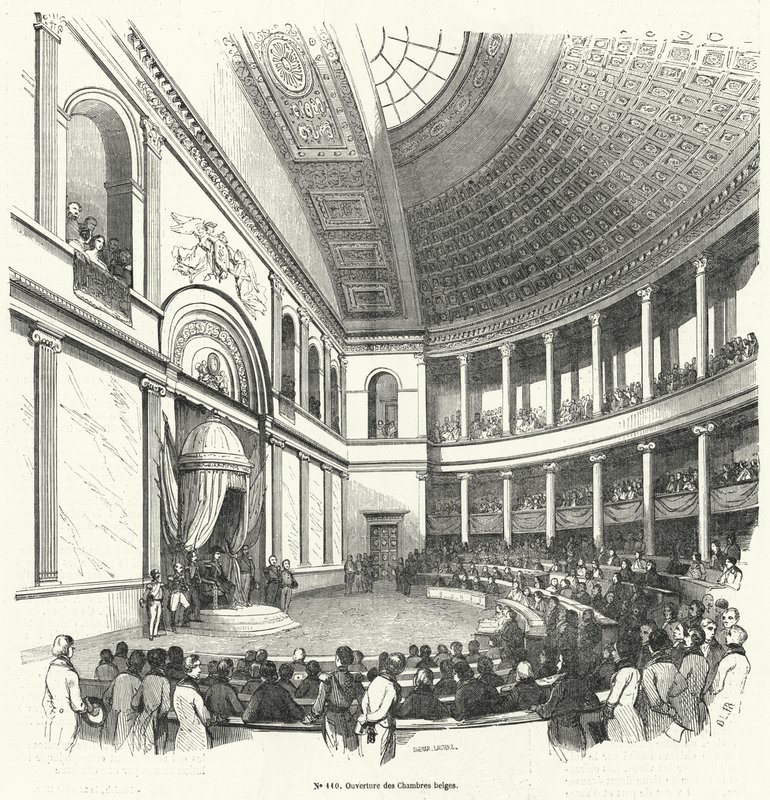 Eröffnung der Abgeordnetenkammer, des Unterhauses des belgischen Parlaments (Stich) von French School