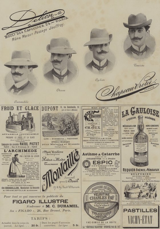 Seite mit Anzeigen aus Le Figaro Illustre, Dezember 1897 (Lithografie) von French School