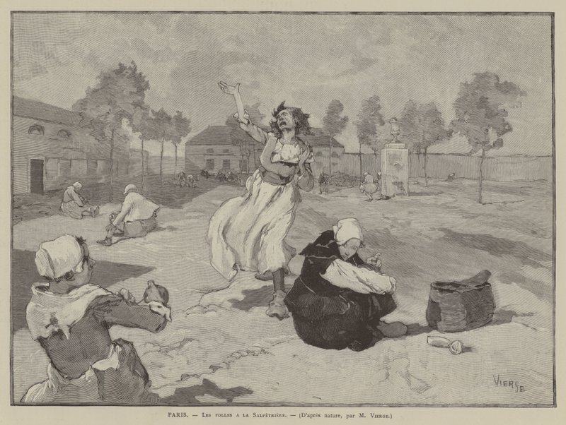 Paris, Die Verrückten in der Salpêtrière (Gravur) von French School