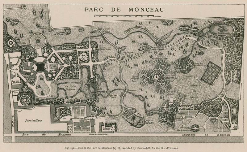Plan des Parc de Monceau (1718), ausgeführt von Carmontelle für den Herzog von Orleans von French School