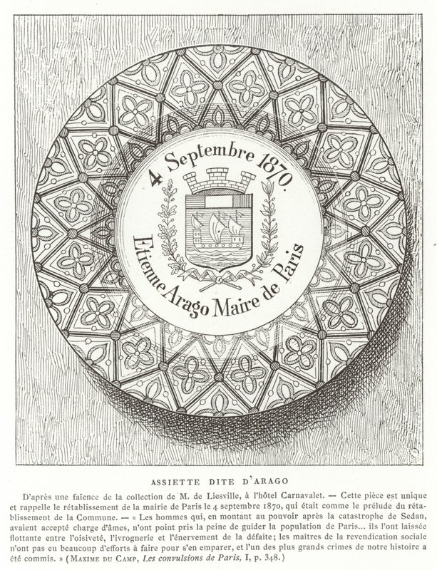 Tafel mit dem Namen von Étienne Arago, Bürgermeister von Paris während des Deutsch-Französischen Krieges, 1870 von French School