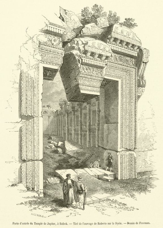 Eingangstor des Tempels des Jupiter in Baalbek (Gravur) von French School