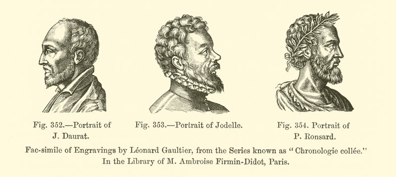 Porträt von J. Daurat, Porträt von Jodelle, Porträt von P. Ronsard (Gravur) von French School