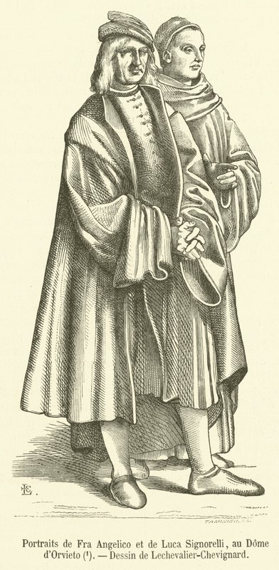 Porträts von Fra Angelico und Luca Signorelli, im Dom von Orvieto (Stich) von French School