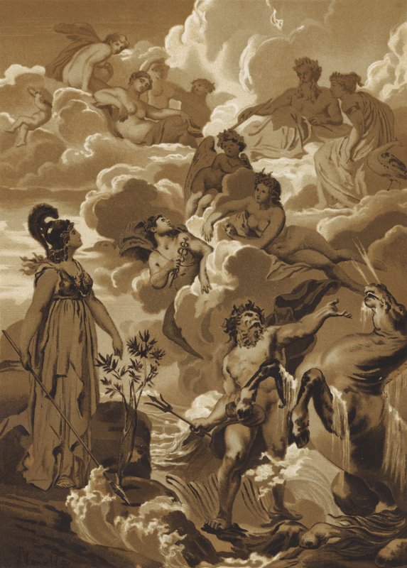 Poseidon und Athene streiten um das Recht, Athen zu benennen von French School