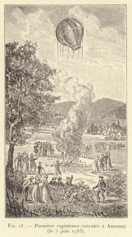 Erstes Experiment durchgeführt in Annonay (5. Juni 1783) (Gravur) von French School