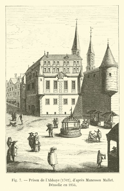 Gefängnis der Abtei, 1702, nach Manesson Mallet, abgerissen im Jahr 1854 von French School