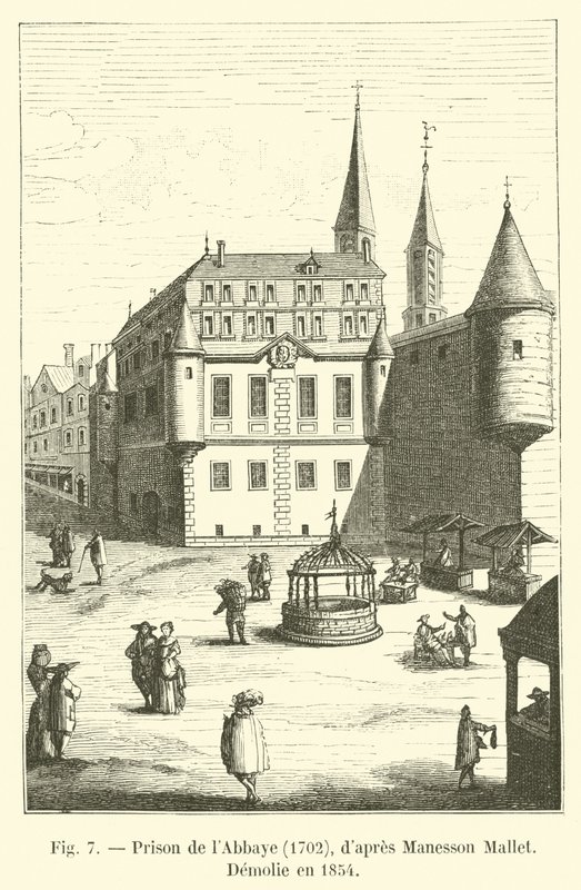 Gefängnis der Abtei, 1702, nach Manesson Mallet, abgerissen im Jahr 1854 von French School