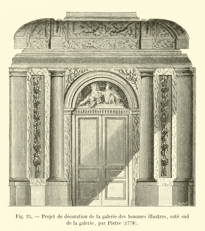 Dekorationsentwurf der Galerie der berühmten Männer, Südseite der Galerie, von Pietre, 1778 von French School