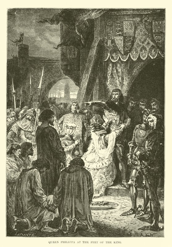 Königin Philippa zu Füßen des Königs von French School