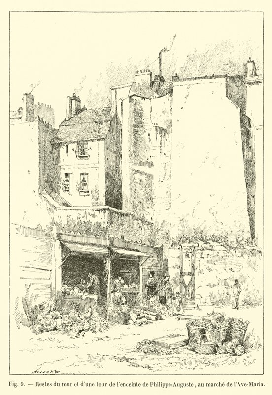 Reste der Mauer und eines Turms der Umfriedung von Philippe-Auguste, am Markt von Ave-Maria von French School