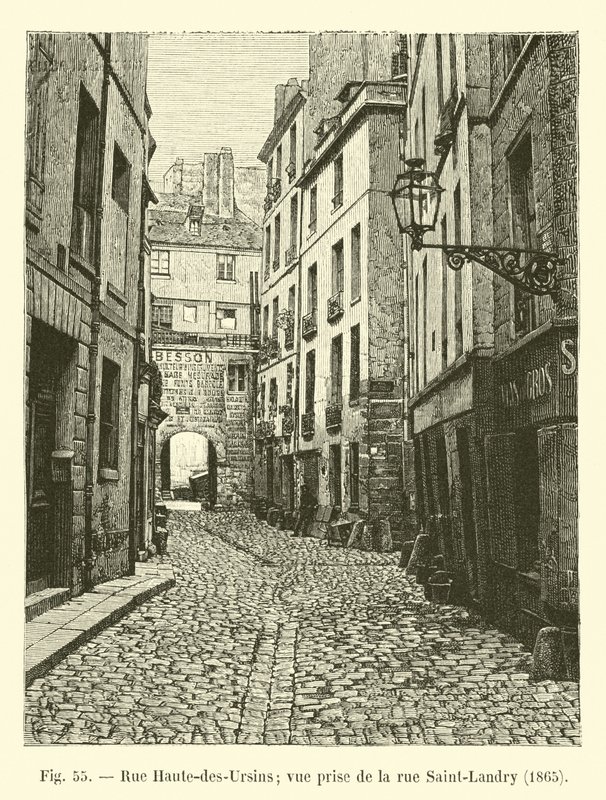Rue Haute-des-Ursins, Ansicht von der Rue Saint-Landry, 1865 von French School