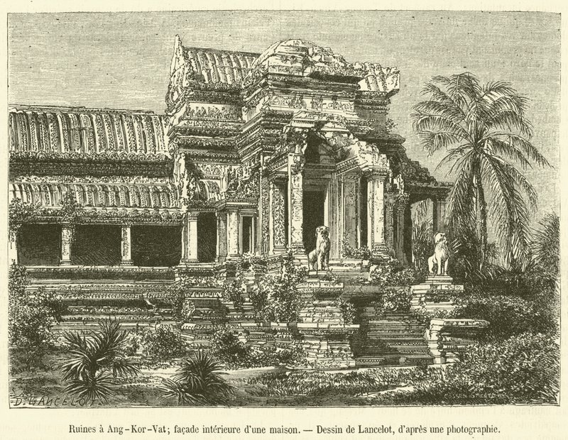 Ruinen in Ang-Kor-Vat, Innenfassade eines Hauses von French School