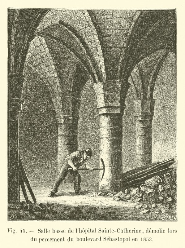 Unterer Saal des Krankenhauses Sainte-Catherine, abgerissen beim Durchbruch des Boulevard Sebastopol, 1853 von French School