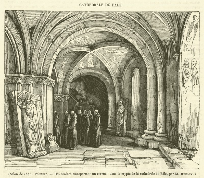 Salon von 1843, Malerei, Mönche transportieren einen Sarg in die Krypta der Kathedrale von Basel von French School