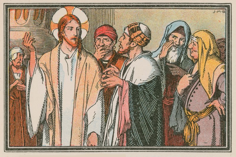 Szene aus dem Leben Jesu (farbige Gravur) von French School