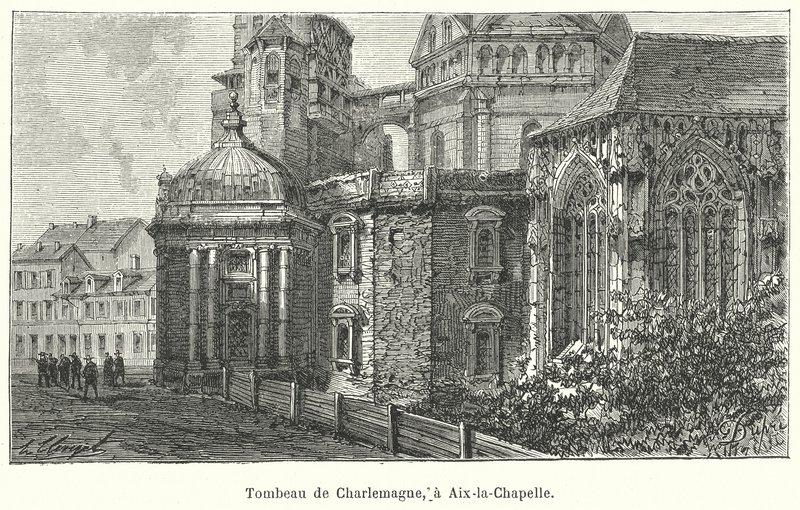 Grabstätte des Kaisers Karl der Große, Aachener Dom, Deutschland (Stich) von French School