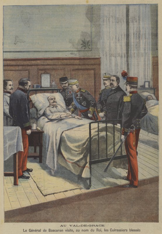 Der spanische General Jose de Bascaran besucht im Namen von König Alfonso XIII. verwundete Kürassiere im Militärkrankenhaus Val-de-Grace in Paris von French School