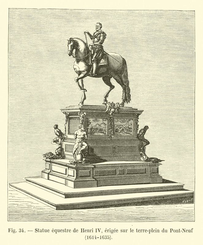 Reiterstatue von Heinrich IV., errichtet auf dem Mittelstreifen der Pont-Neuf, 1614-1635 von French School