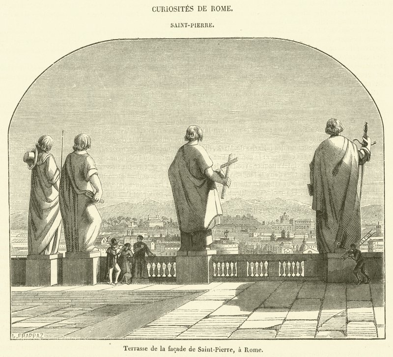 Terrasse der Fassade von Sankt Peter, Rom (Gravur) von French School