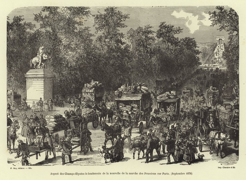Die Champs Elysees am Tag nach der Nachricht vom preußischen Marsch auf Paris, September 1870 von French School