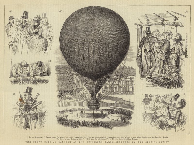 Der große Fesselballon in den Tuilerien, Paris von French School