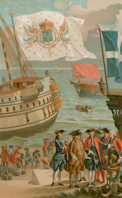 Die königliche Flagge, die Galeerenflagge, die Flagge der Handelsmarine von French School