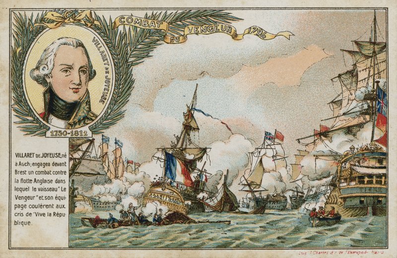 Handelskarte mit einem Bild, das das Schiff Vengeur du Peuple darstellt von French School