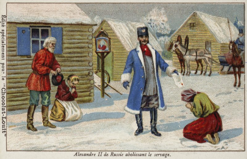 Zar Alexander II. von Russland hebt die Leibeigenschaft auf von French School