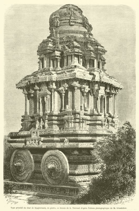 Ursprünglicher Typ des Jagannath-Wagens, aus Stein von French School