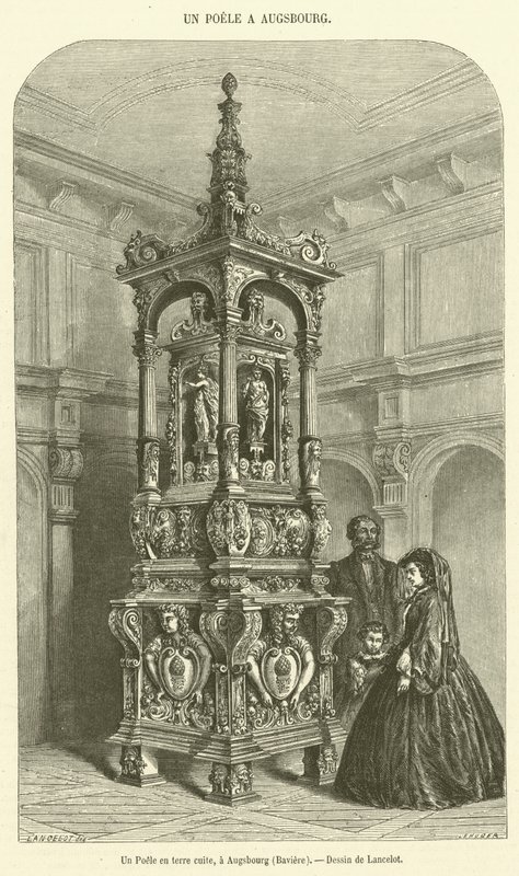 Ein Kachelofen in Augsburg, Bayern (Stich) von French School