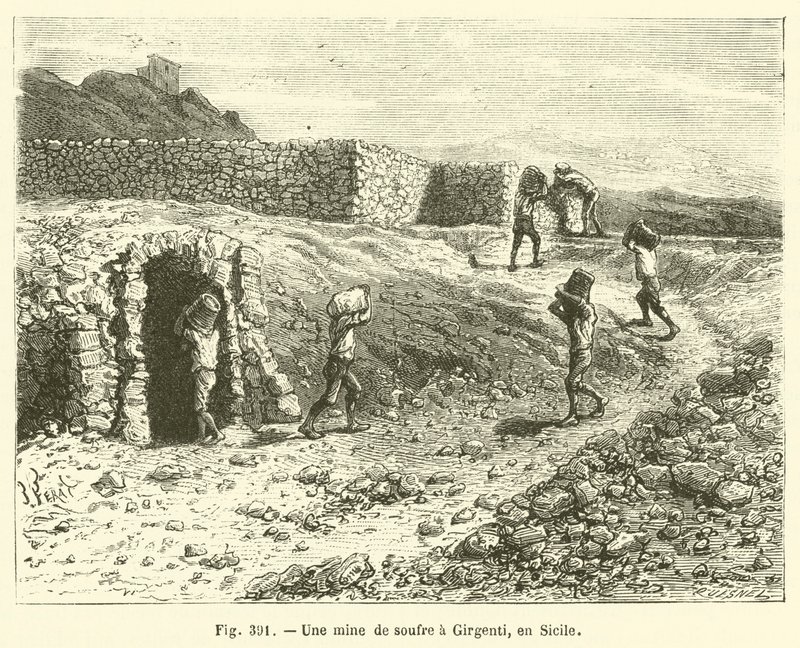 Eine Schwefelmine in Girgenti, Sizilien von French School