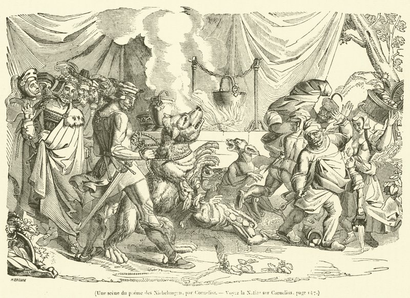 Eine Szene aus dem Nibelungenlied (Gravur) von French School